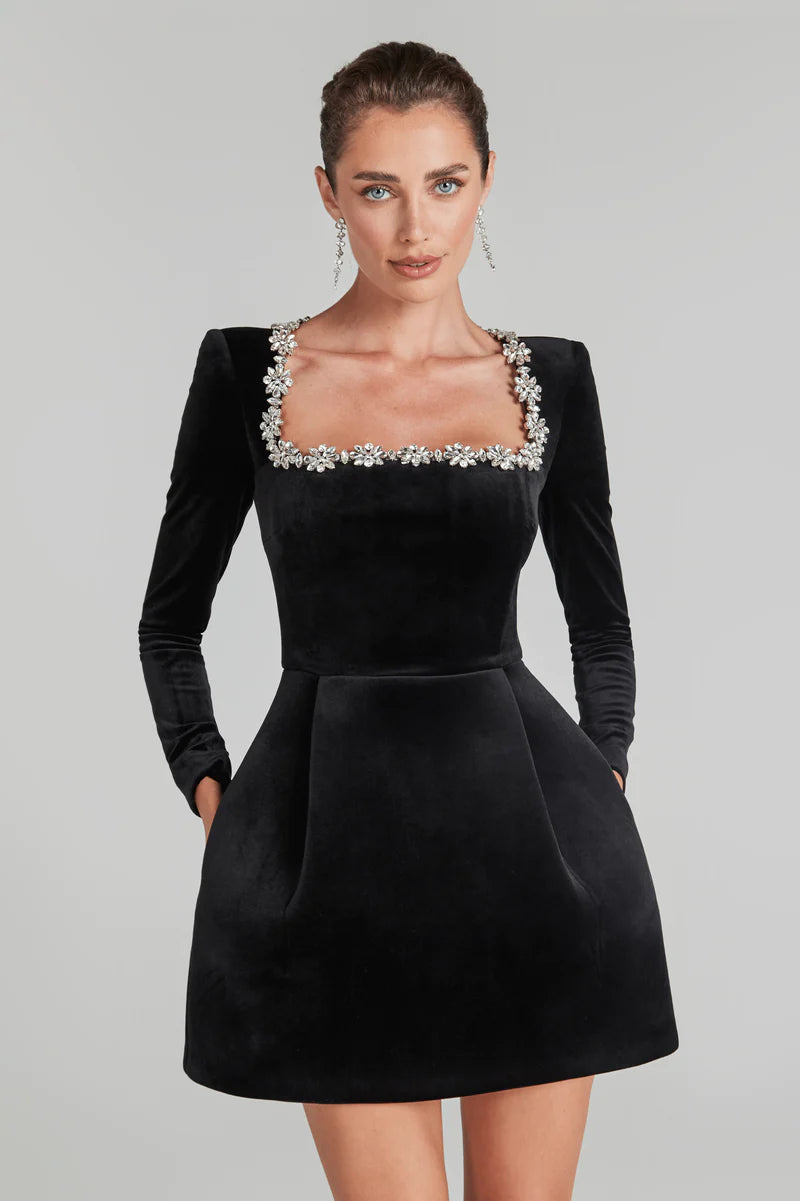 Women Long Sleeve Dress | Square Neckline With Pockets Design Style