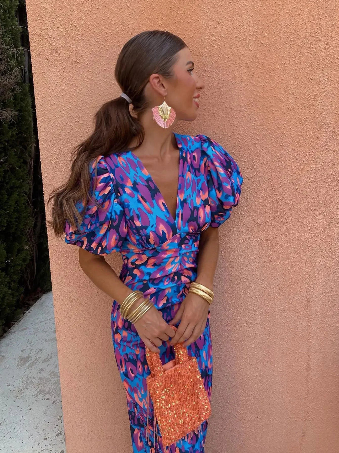 Women Midi Dress | Puff Sleeve Design