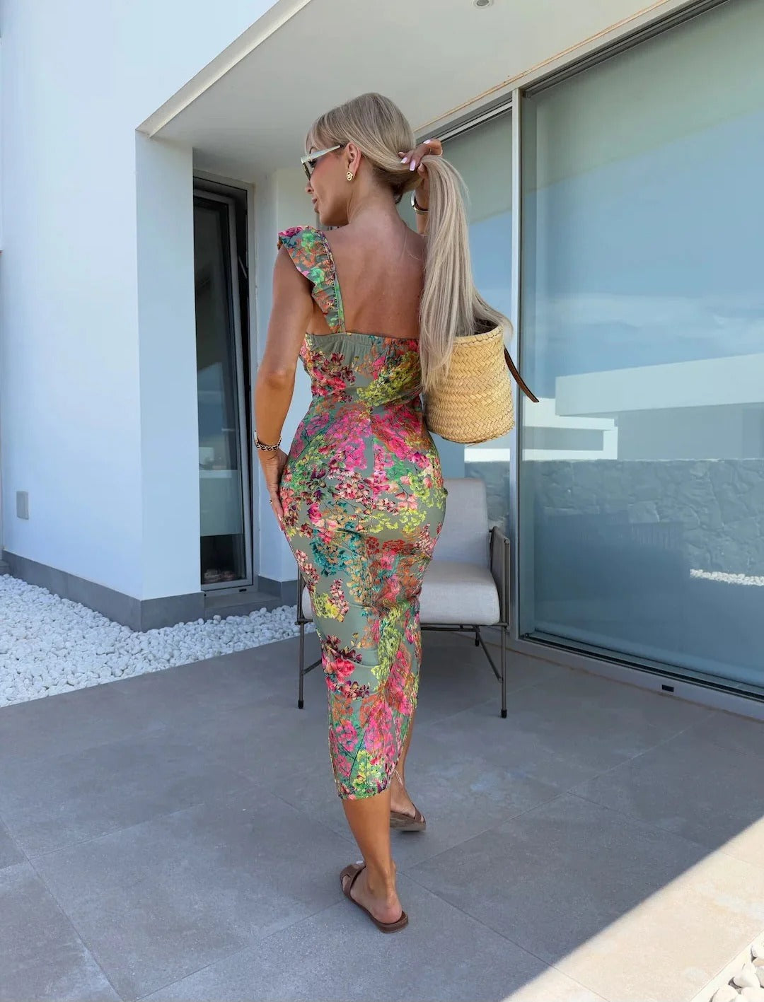 Women Midi Dress | Sweetheart Neckline Slit Detail