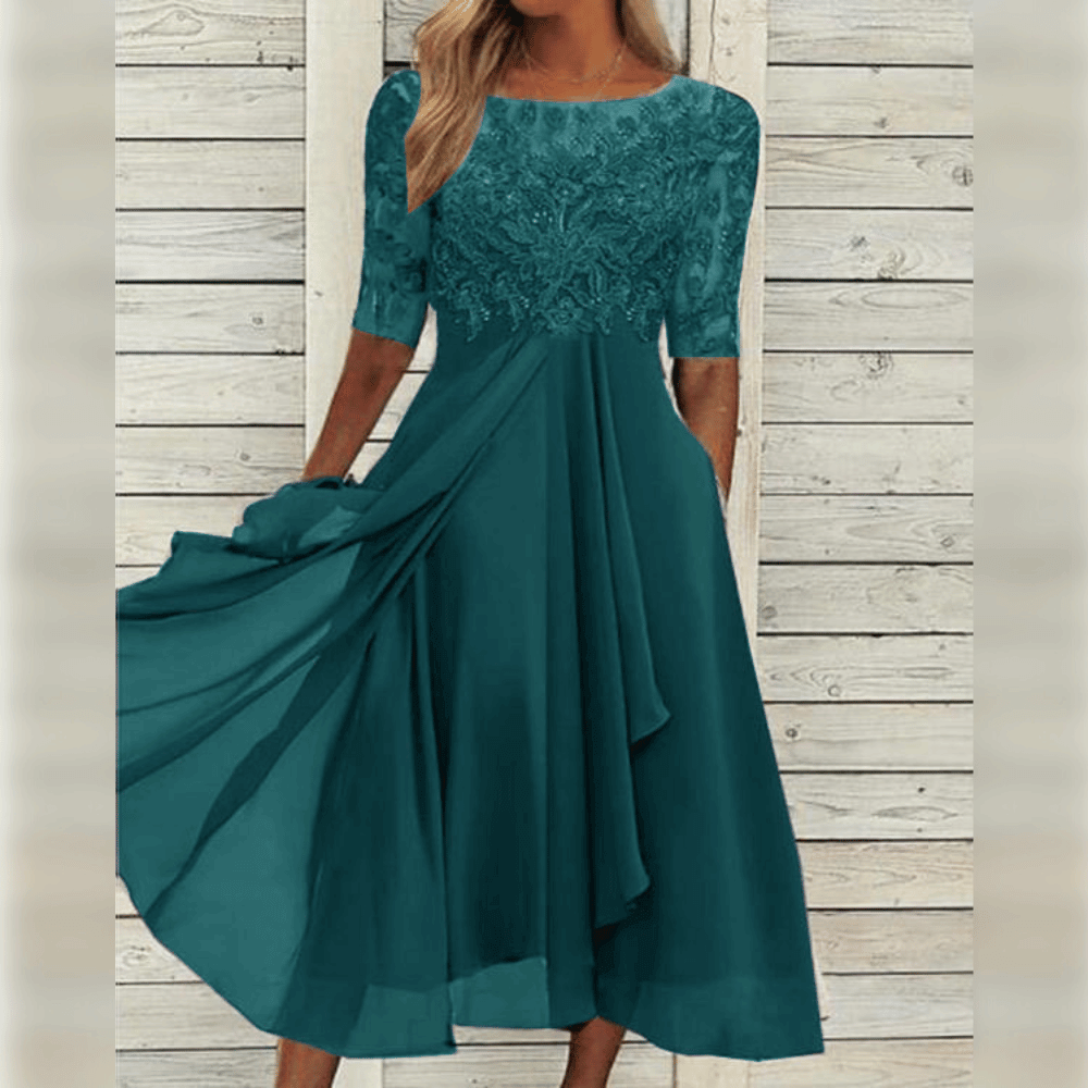Damen Kleid | Midilänge mit hohem Bund und Rundhalsausschnitt