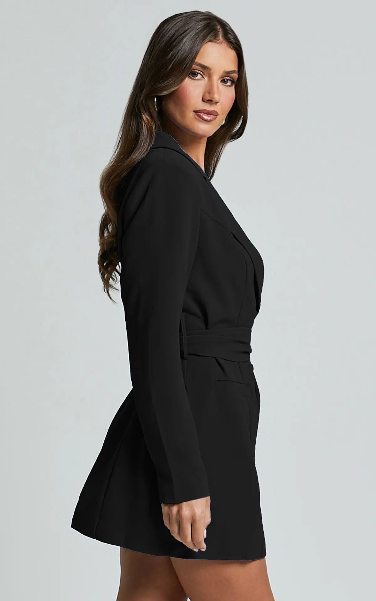 Women Blazer Dress | Belted Waist With Lapel And V-Neck Design