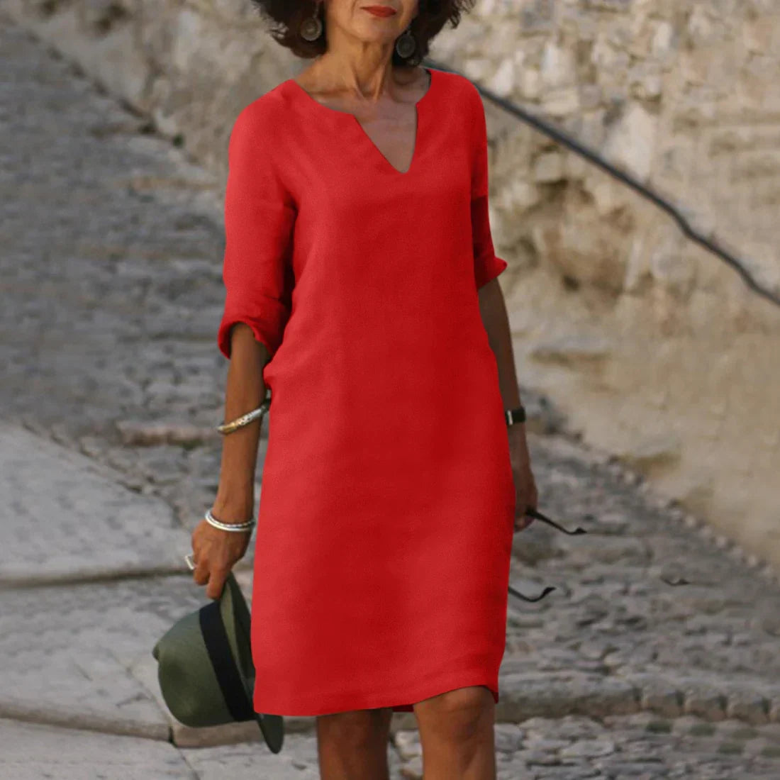Women Dress | V-Neck Quarter Sleeve Knee Length Design
