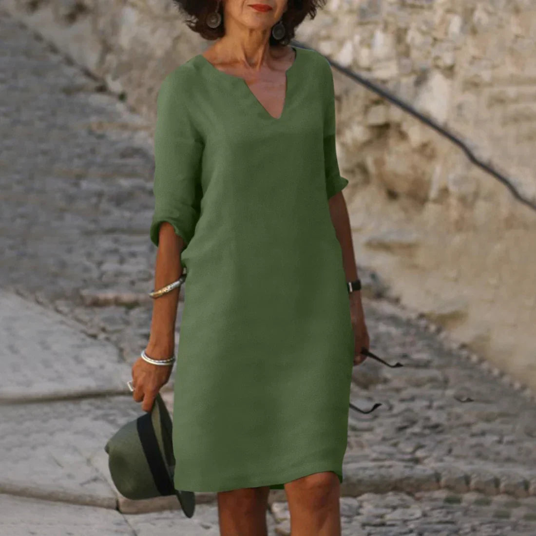 Women Dress | V-Neck Quarter Sleeve Knee Length Design
