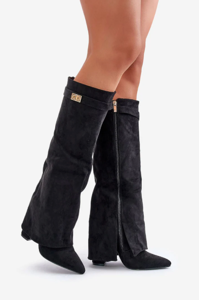 Damen-Stiefel mit Umschlagdetail | hohe Schaftausführung