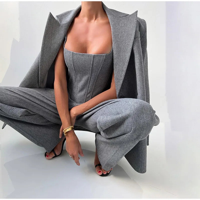 Damen Set | Blazer, Hose und Corset-Top im dreiteiligen Aufbau
