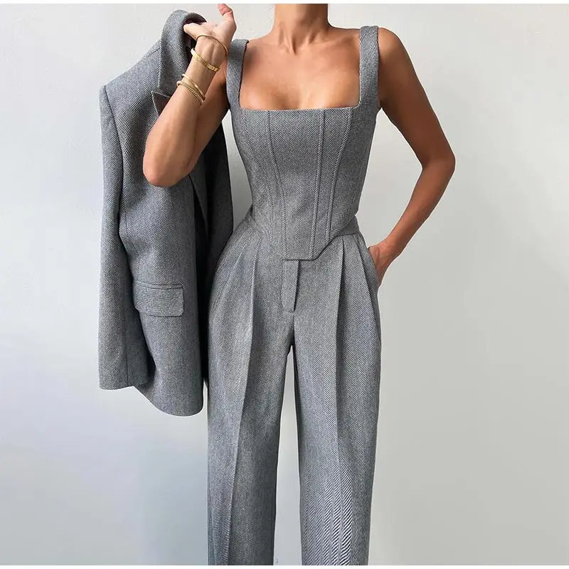 Damen Set | Blazer, Hose und Corset-Top im dreiteiligen Aufbau