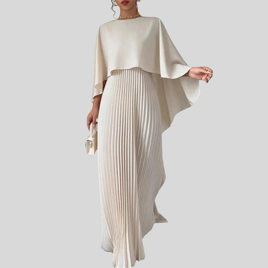 Damen Maxikleid | Plissierte Form mit Überwurfärmel