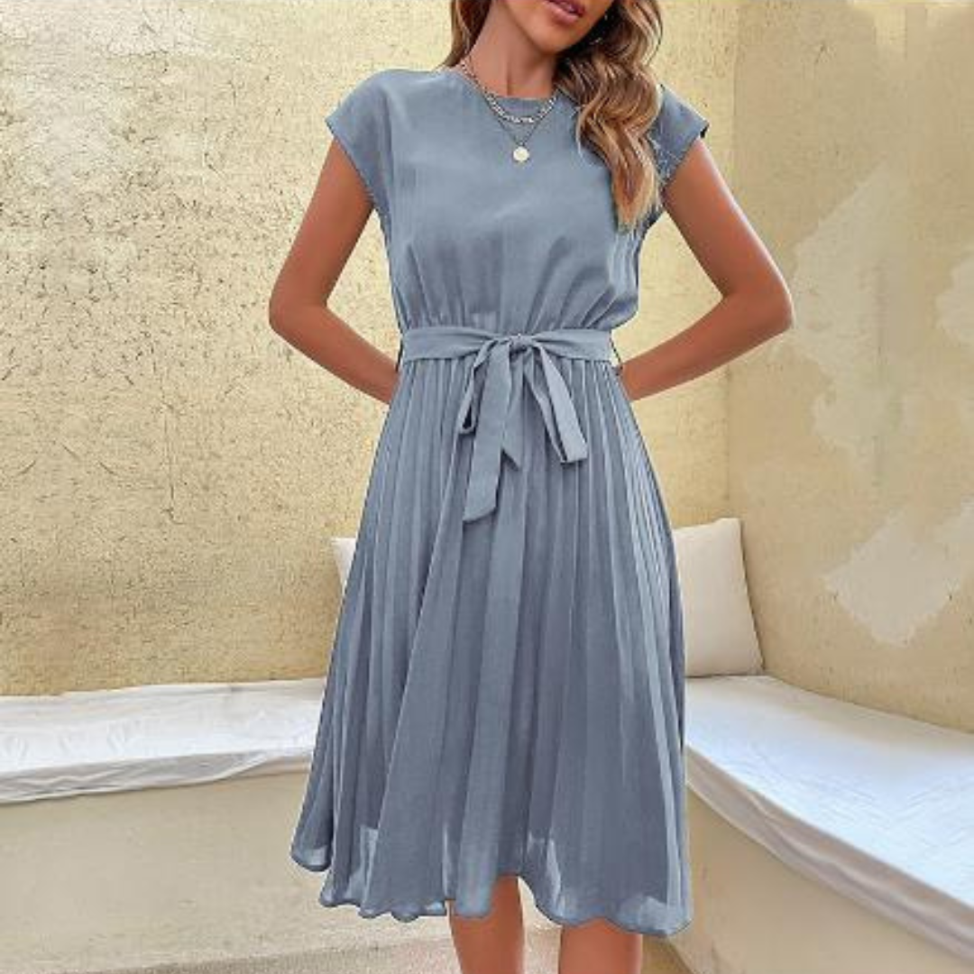 Women Midi Dress | Short-Sleeved Pleated Construction Design