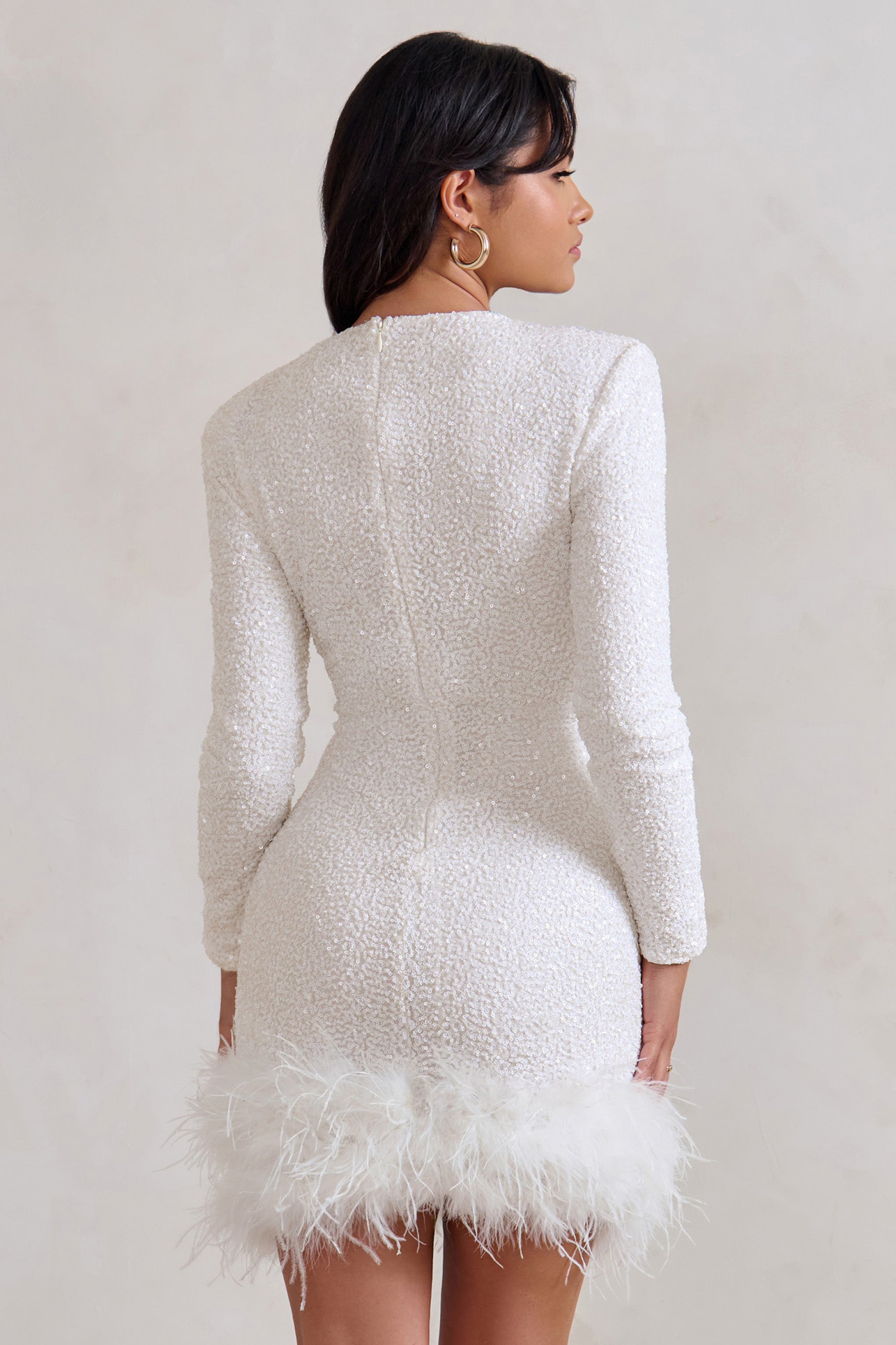 Women Mini Dress | Neckless Feather Edge Fitted Mini Length Silhouette