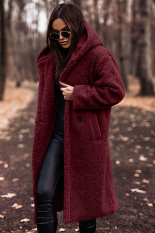 Damen Mantel | lang mit Kapuze und Taschen