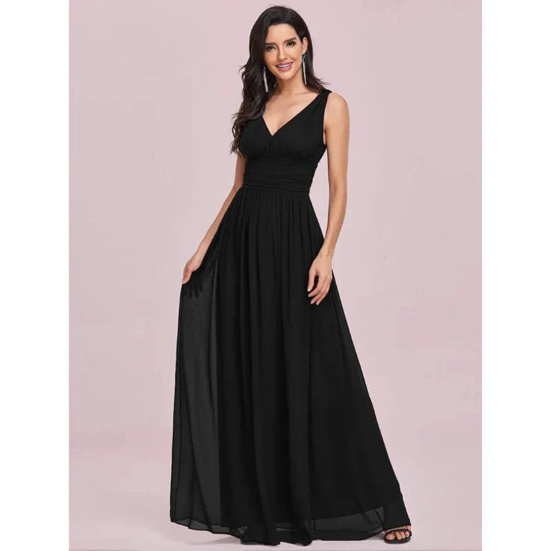 Women Sleeveless Dress | V-Neckline Maxi Length Silhouette Design