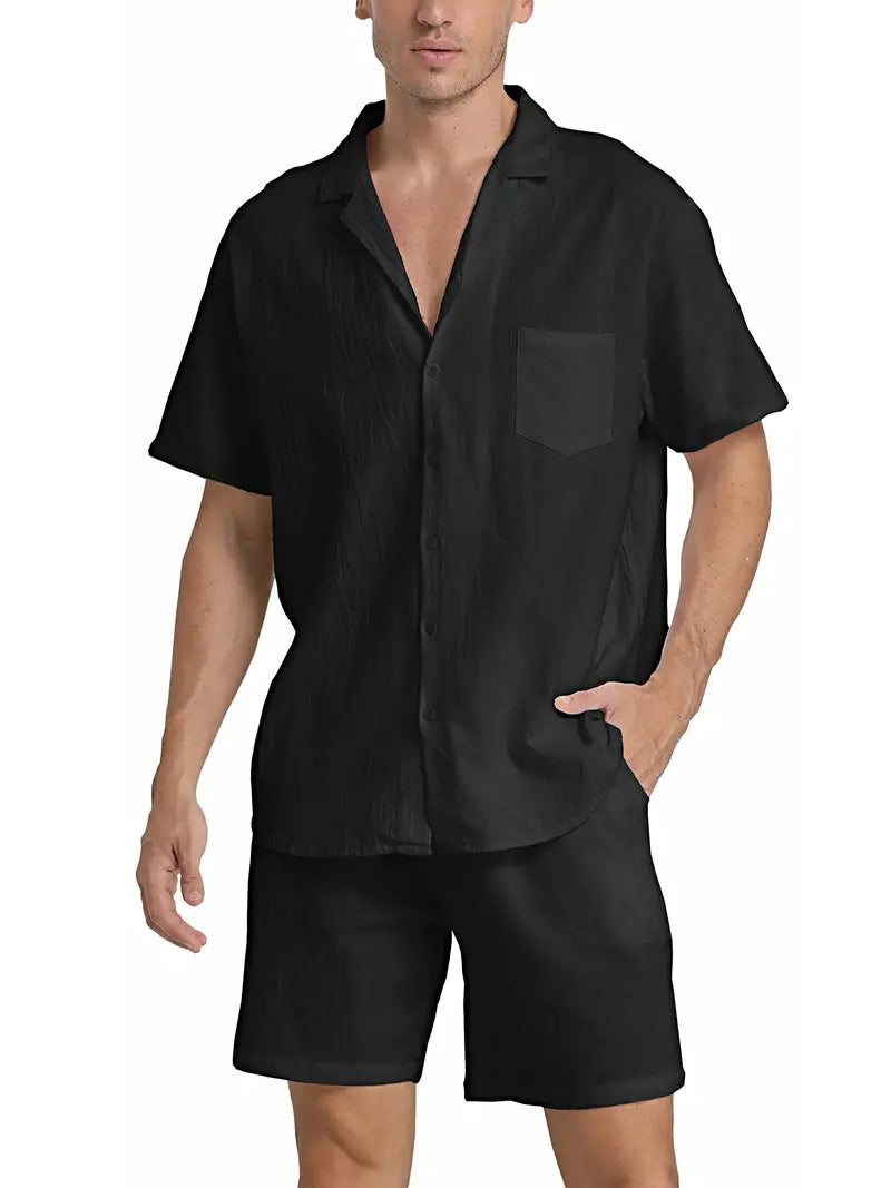 Herren Set | Kurzarm-Hemd mit Knopfleiste und Shorts