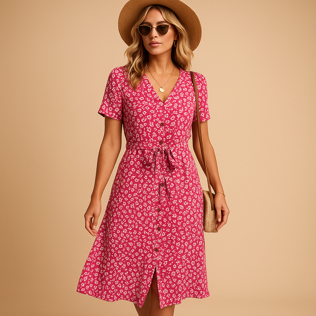 Women Midi Dress | Short Sleeve Floral Print Design