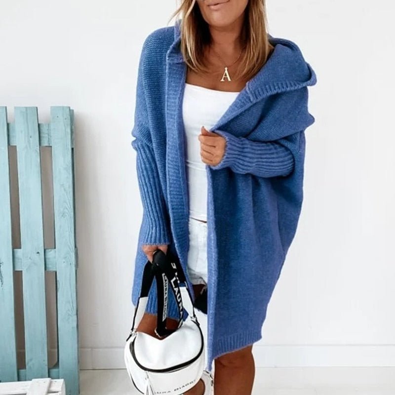 Lange Strickjacke für Damen | Mit Kapuze