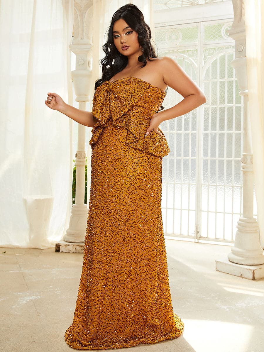 Women Evening Dress | Plus Size Strapless Mermaid Design Regular Fit
