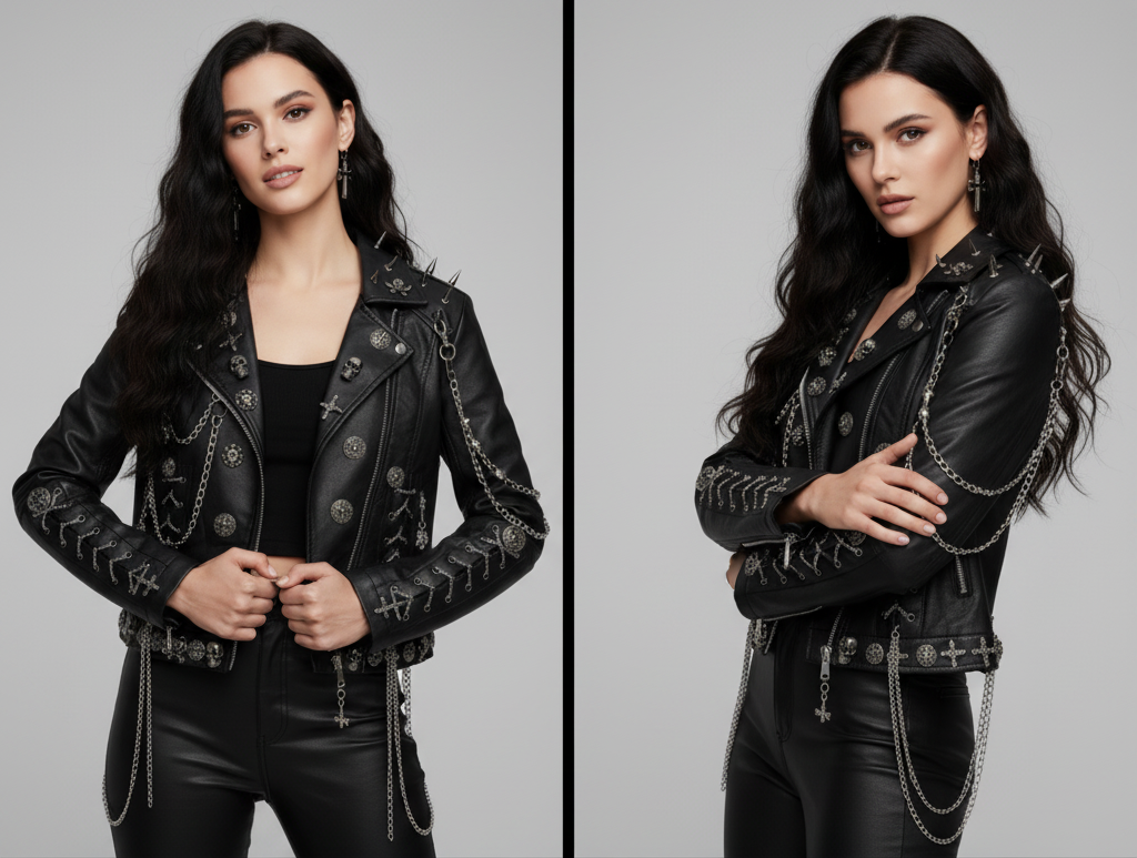 Unisexjacke | Biker-Ausführung mit Metallelementen