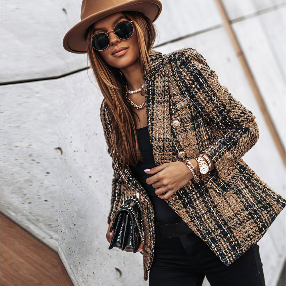 Damen-Blazer mit Karomuster | gestrickte Struktur