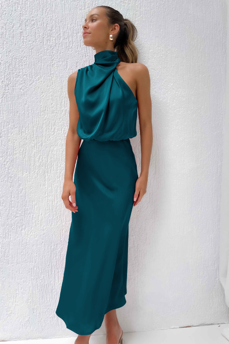 Damen Kleid | midi-Länge mit asymmetrischer Halslinie