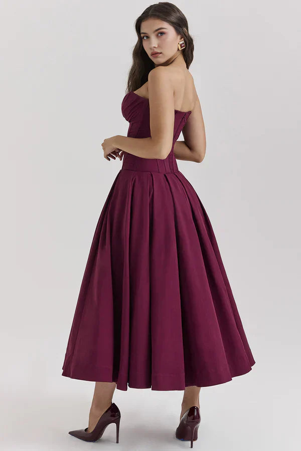 Women Midi Dress | Strapless Corset Bodice Sweetheart Neckline