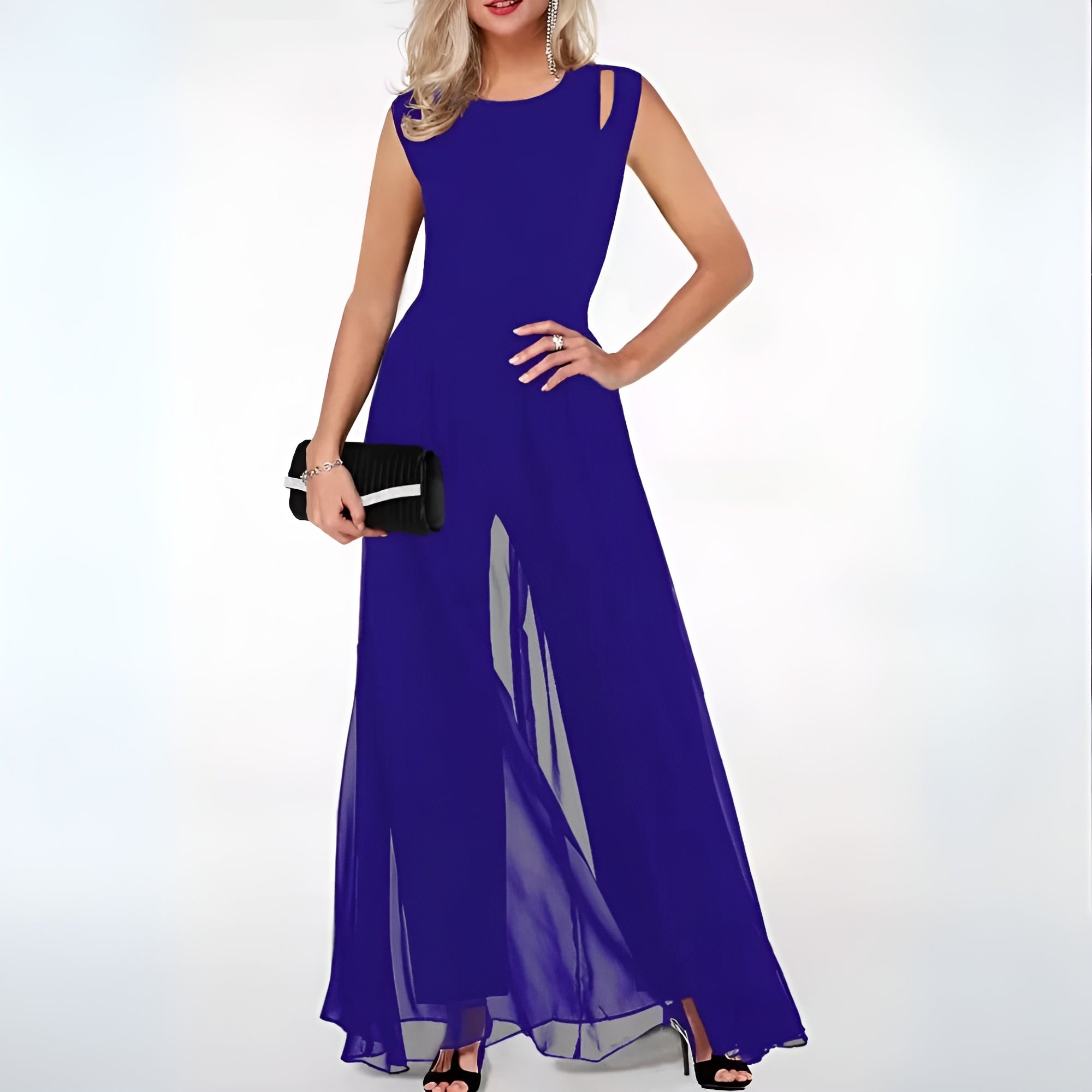 Damen Jumpsuit Ärmellos | weites Bein und lockerer Formverlauf