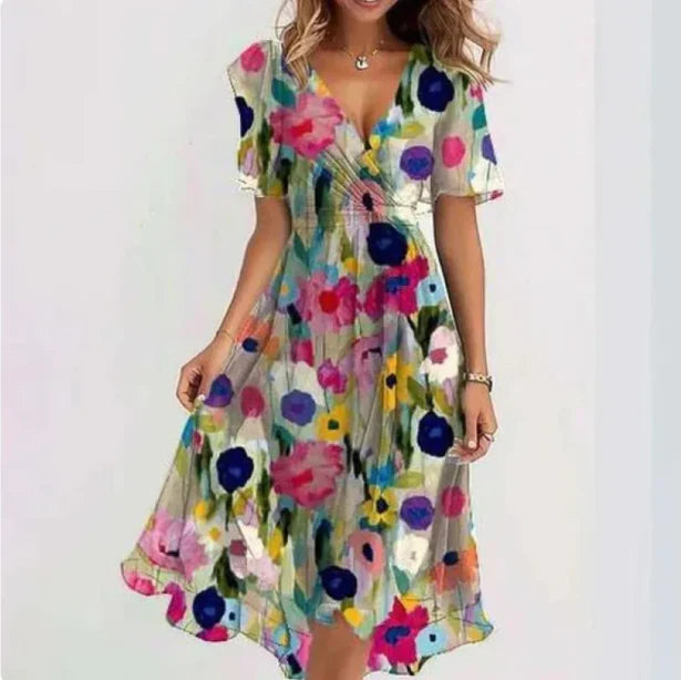 Women Wrap Dress | V-Neck Midi Length Wrap Closure Design