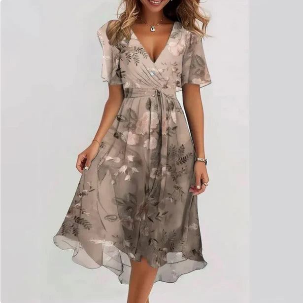 Damen Midikleid | Wickelausschnitt mit Druckmuster