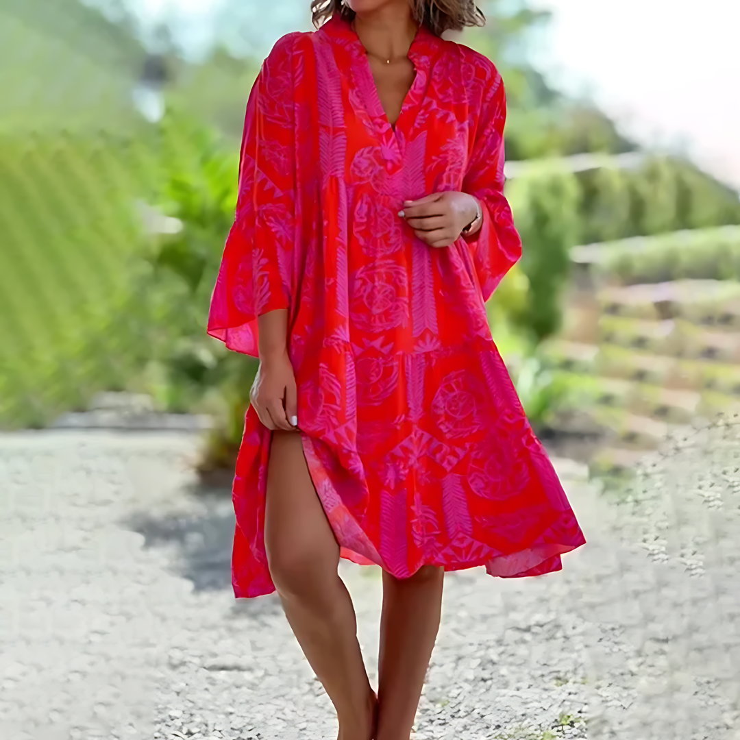 Damen Midikleid | Stehkragen mit weitem Ärmel