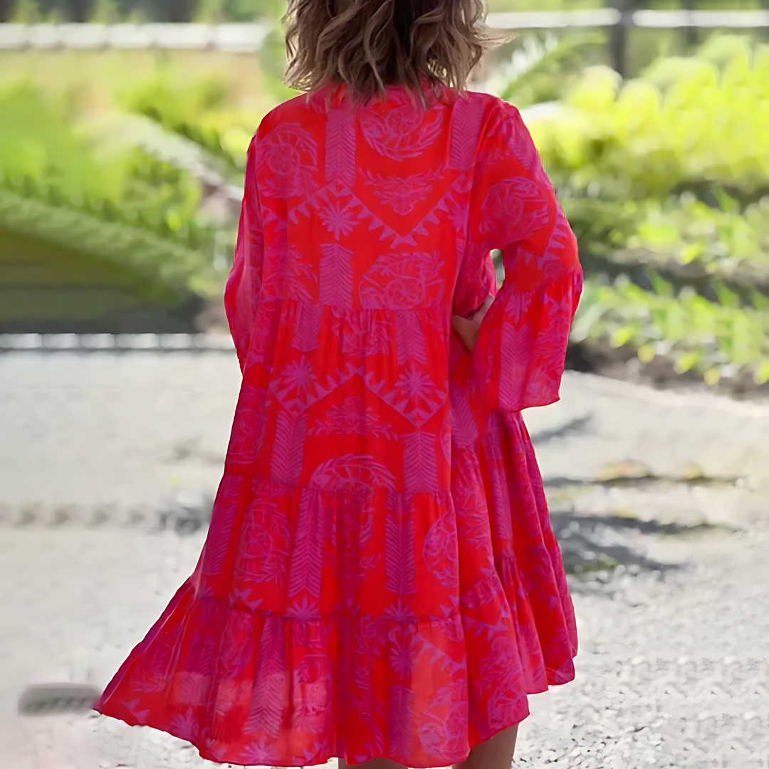 Damen Midikleid | Stehkragen mit weitem Ärmel