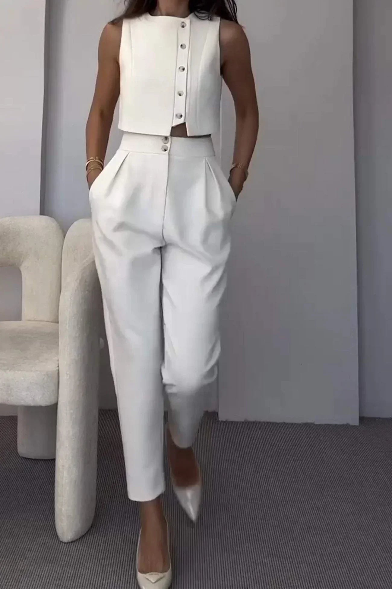 Damen Co-ord Set | zweiteilig mit klassischem Top und High-Waist Hose