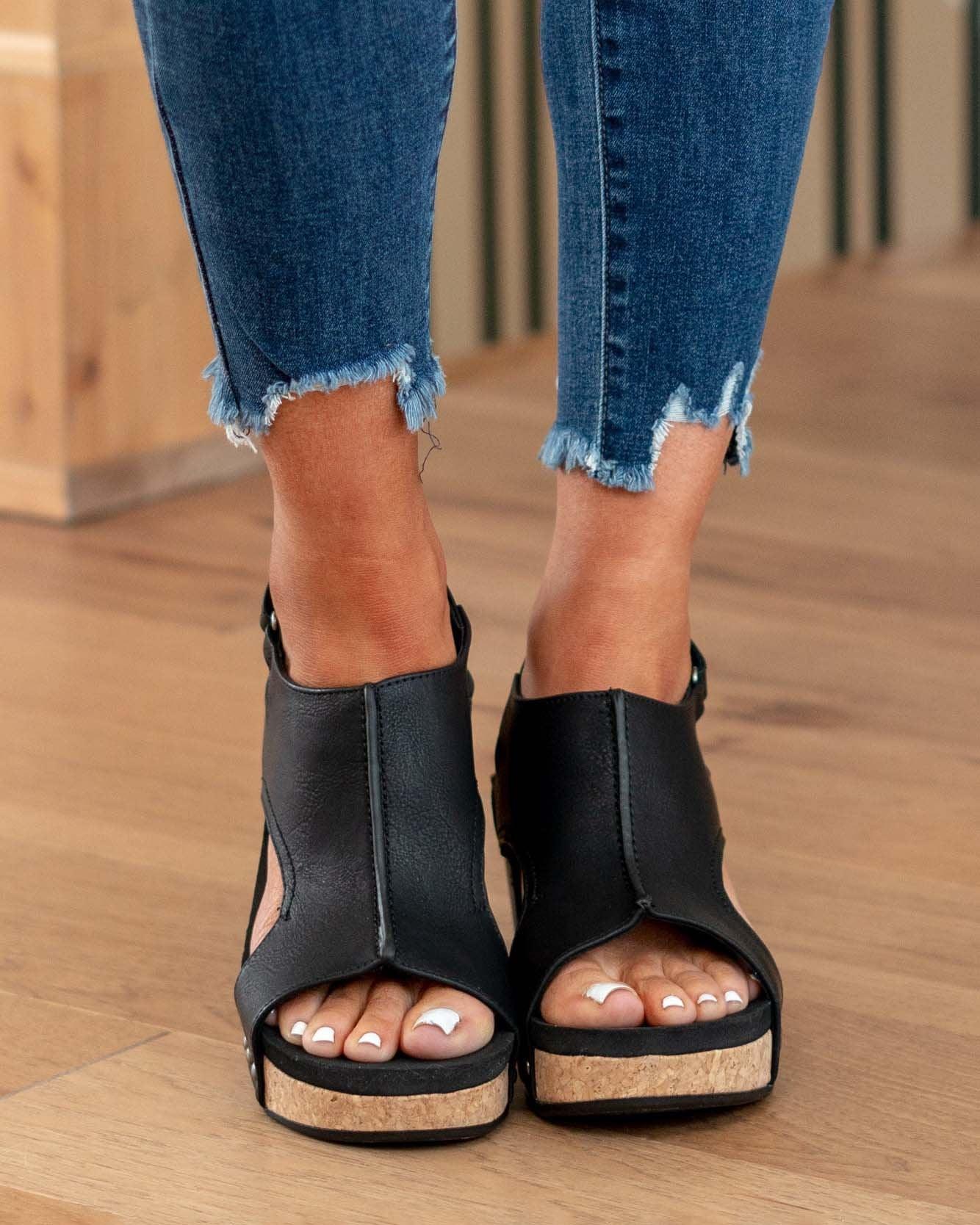 Damen Sandalen | Keilabsatz mit Plateau und Fersenriemen