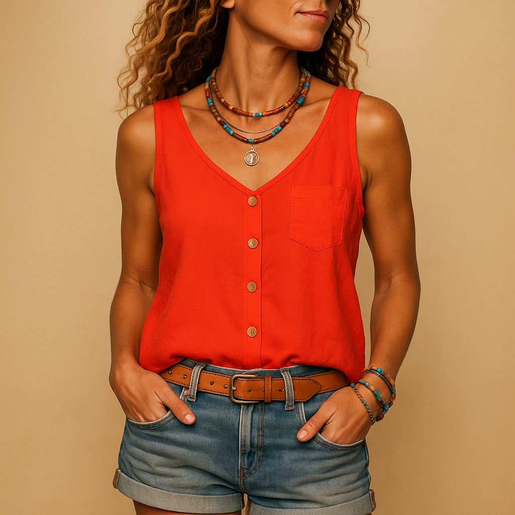 Women Top | Sleeveless V-Neck Loose Fit