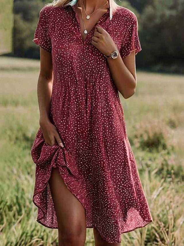 Women Shirt Dress | Short Sleeve Midi Length Silhouette Design