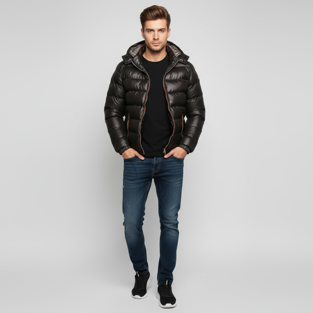 Herren Mantel gepolstert | Kapuzenform mit geschlossener Silhouette