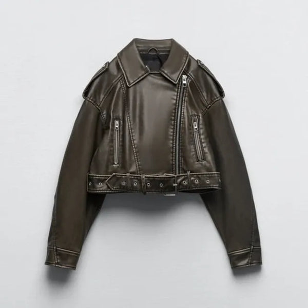 Damen Cropped Jacke | Kurz geschnittene Ausführung mit Gürtel