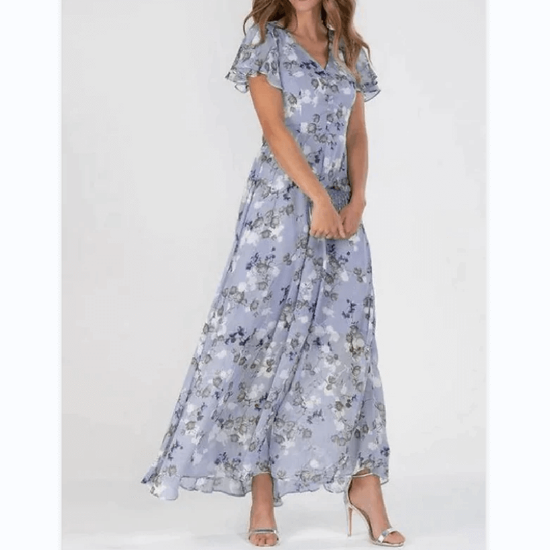 Damen Kleid Maxi | V-Ausschnitt und durchgehende Linienführung