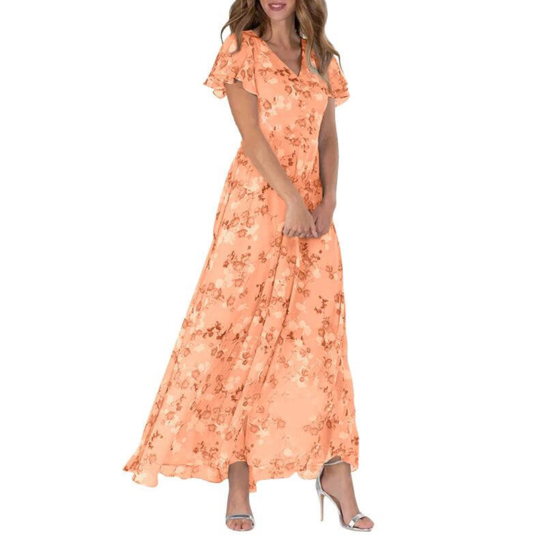 Damen Kleid Maxi | V-Ausschnitt und durchgehende Linienführung