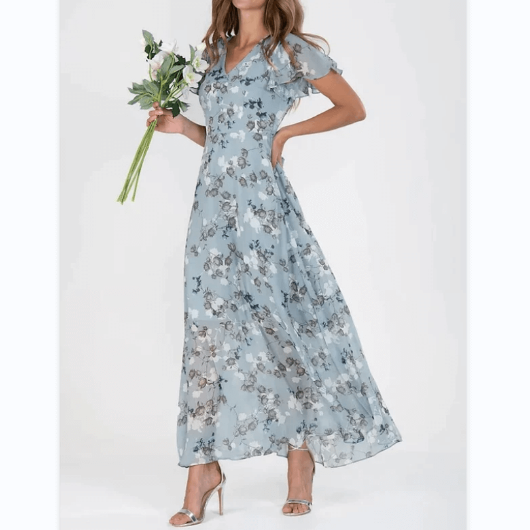 Damen Kleid Maxi | V-Ausschnitt und durchgehende Linienführung