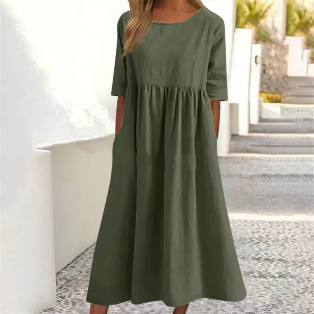 Damen Kleid Midi | lockere Passform und fließender Rockverlauf