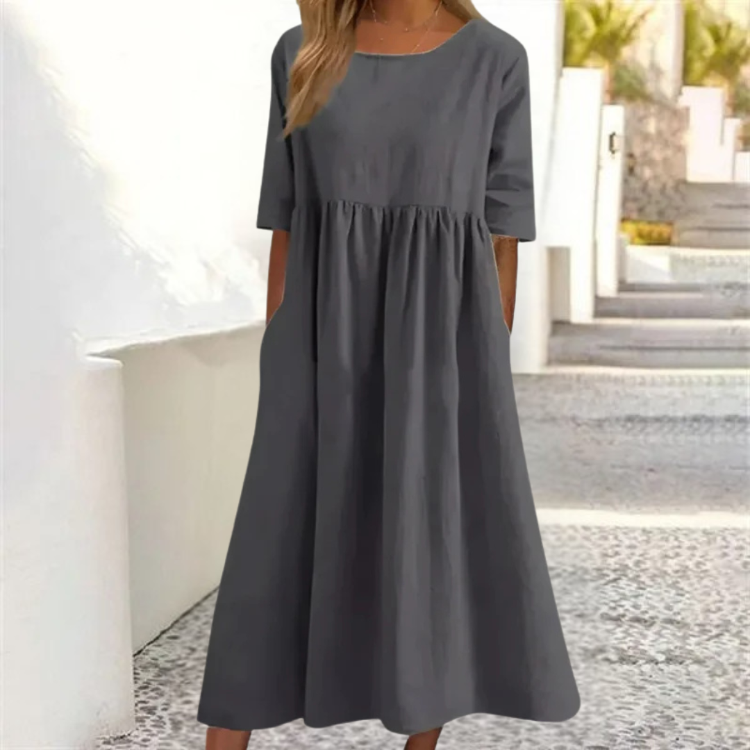 Damen Kleid Midi | lockere Passform und fließender Rockverlauf
