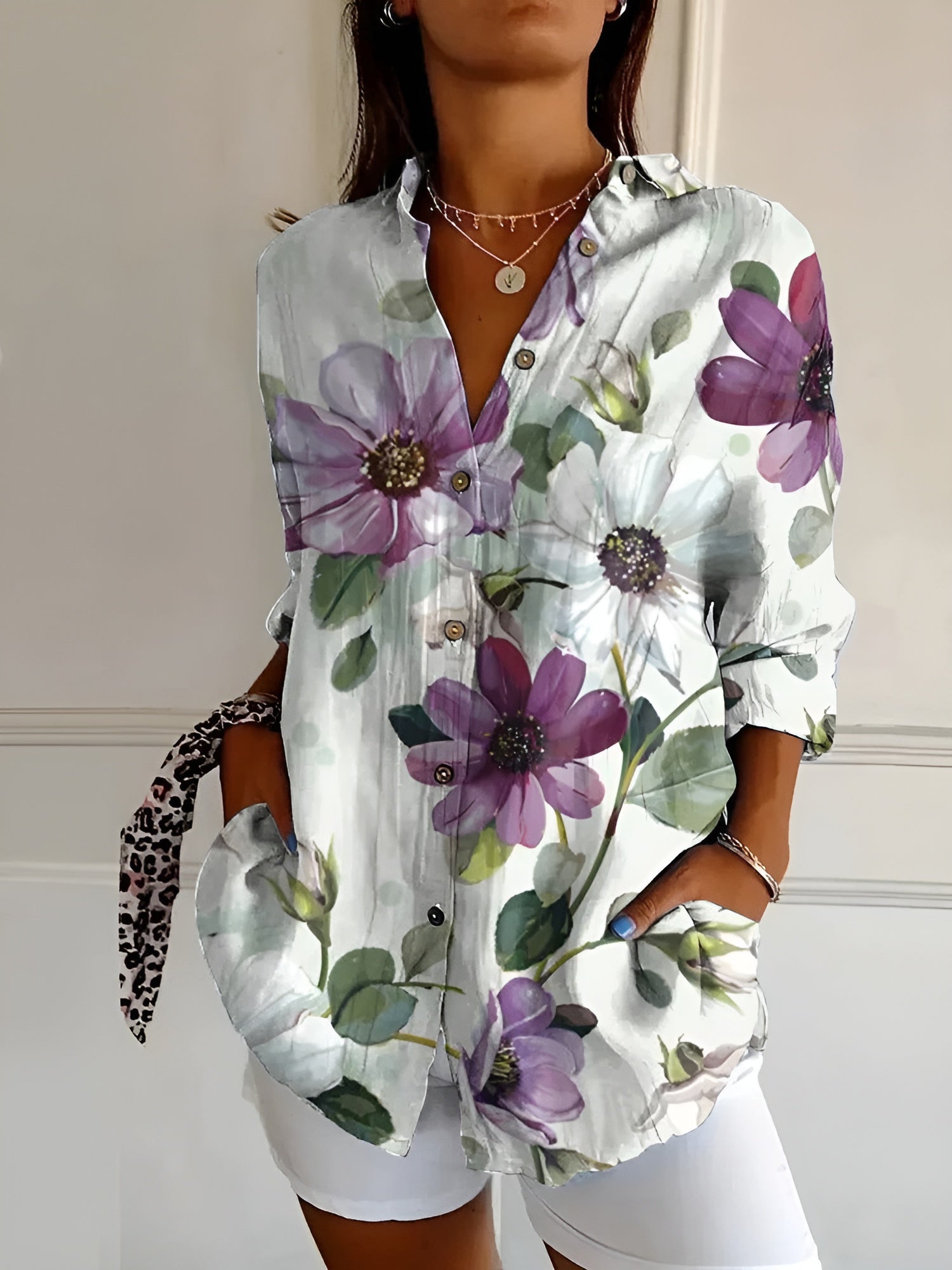 Women Long Sleeve Shirt | Button-Down Front Closure