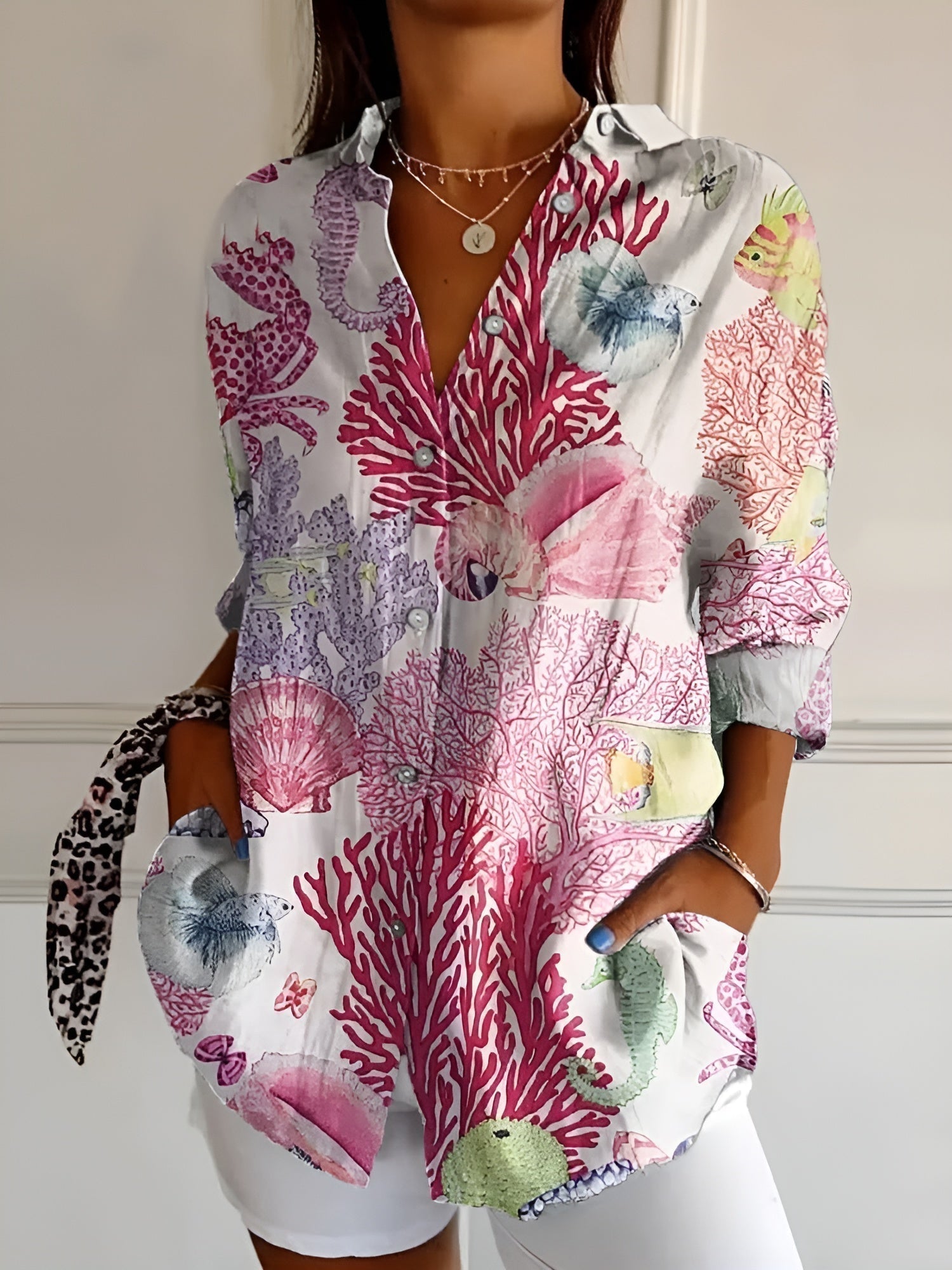 Women Long Sleeve Shirt | Button-Down Front Closure