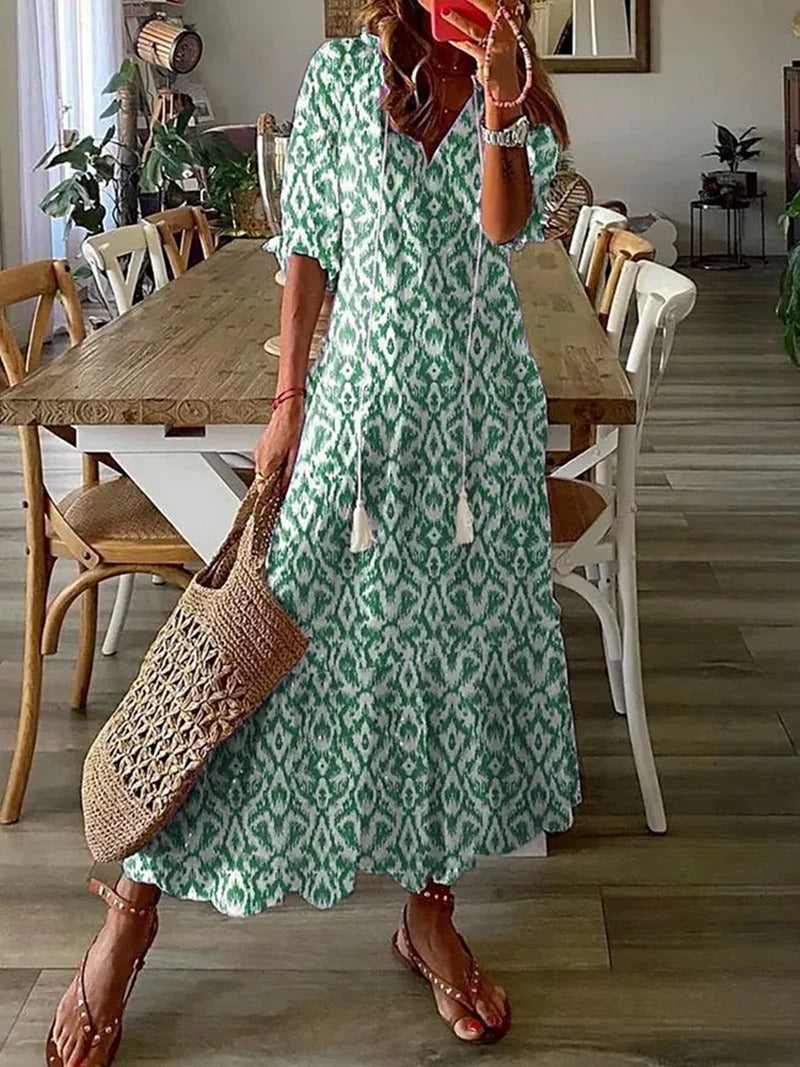 Damen Maxikleid | V-Ausschnitt mit Blütendruck