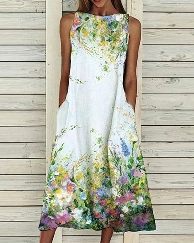 Women Dress | Midi Length Floral Pattern A-Line Fit Silhouette Shape