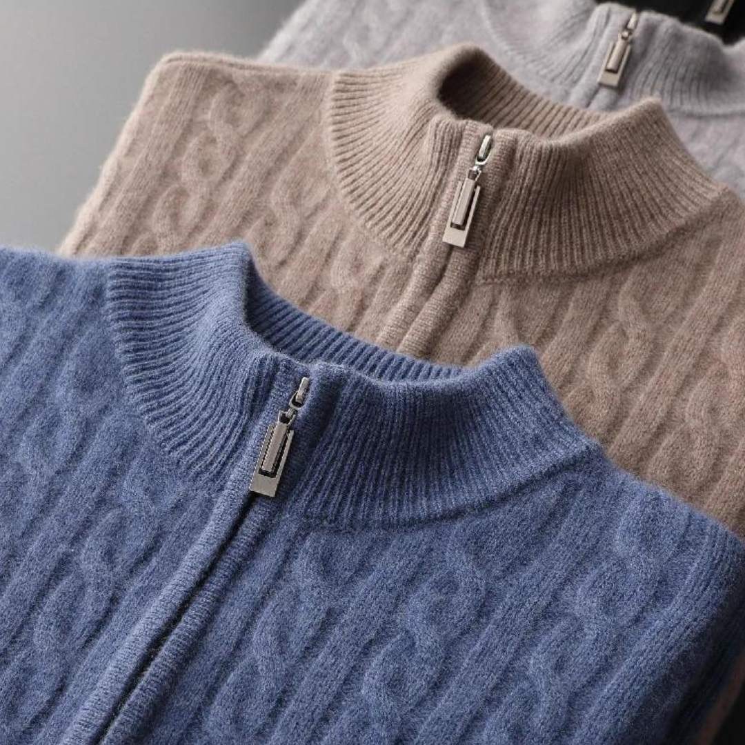 Herrenpullover | Halber Reißverschluss und strukturierte Maschen