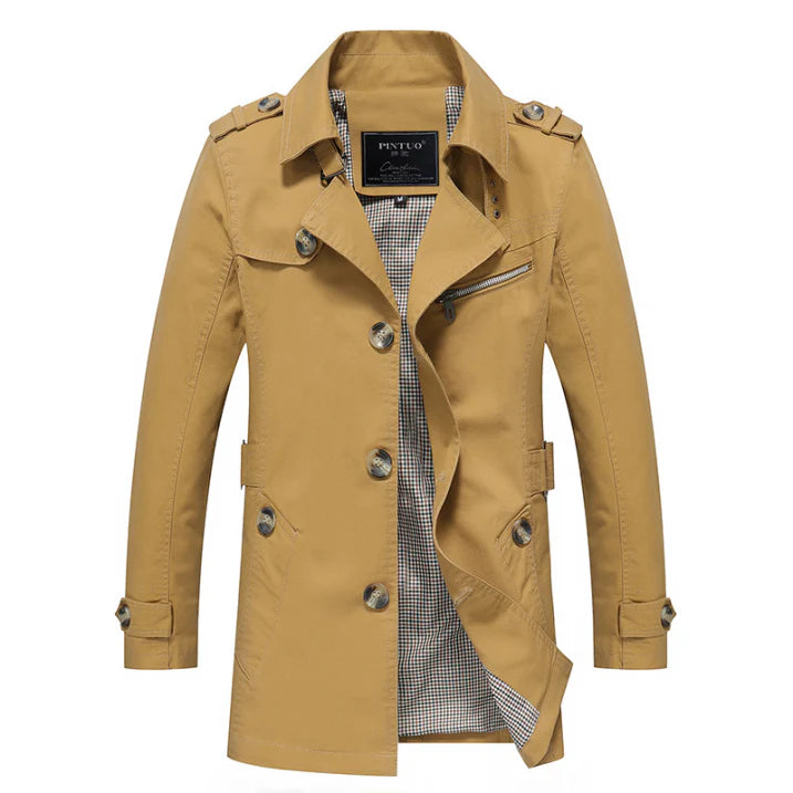 Herren Trenchcoat lang | Zweireihige Front strukturierte Linienführung