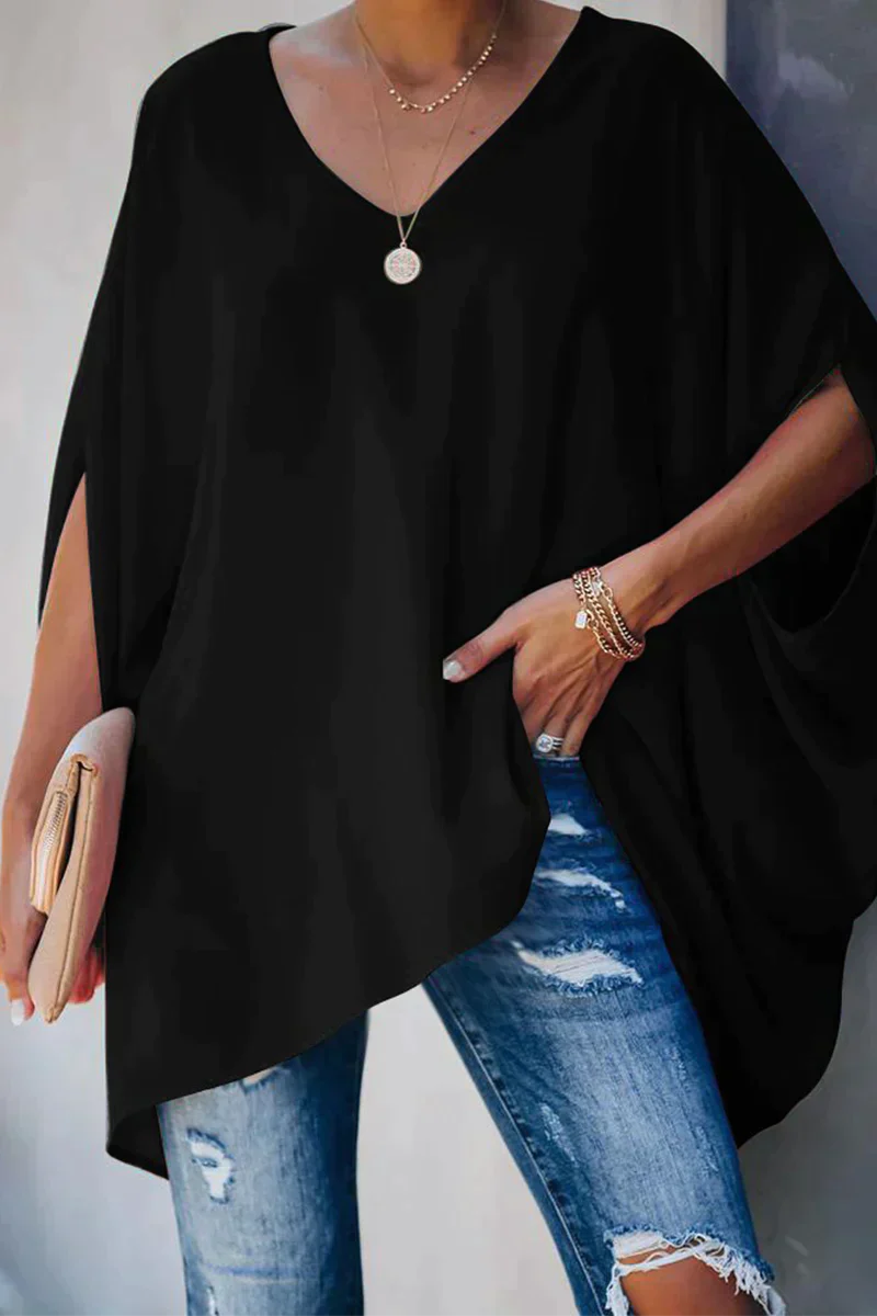 Damen Bluse | weite Form mit V-Ausschnitt