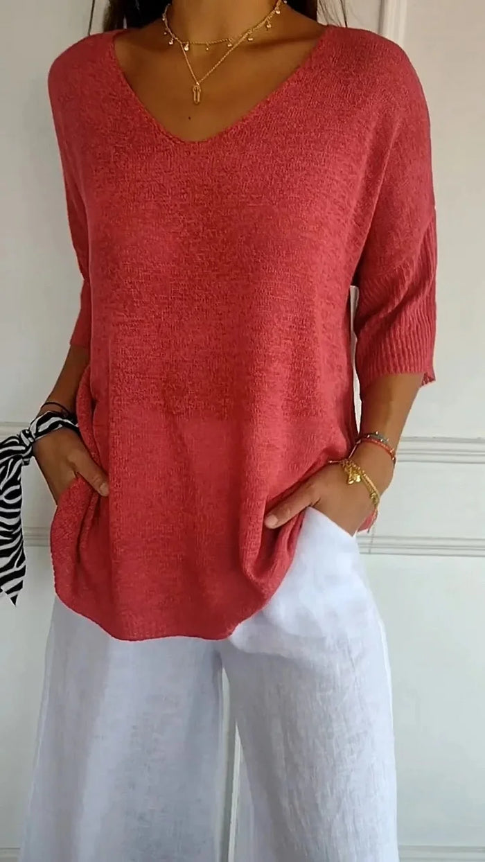 Women Top | V-Neck Design With Three Quarter Length Sleeves