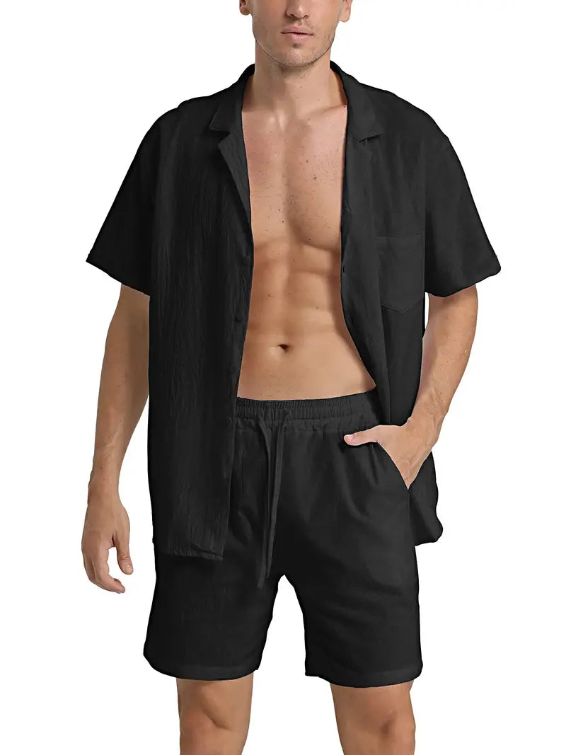 Herren Set | Kurzarm-Hemd mit Knopfleiste und Shorts