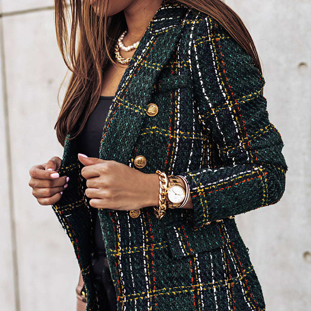 Damen-Blazer mit Karomuster | gestrickte Struktur