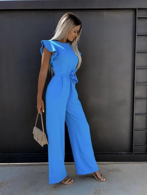 Women Jumpsuit | Slim Fit Ruffled Sleeves And Wide Leg Detail